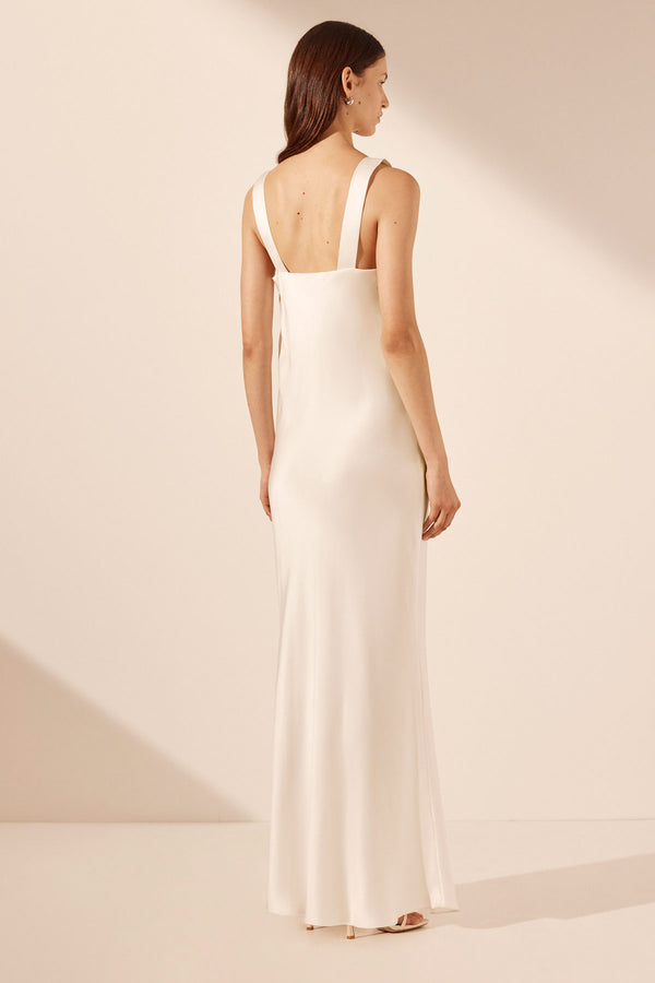 LA LUNE CUMULUS SILK PLUNGED LACE NECK MAXI DRESS - IVORY_B