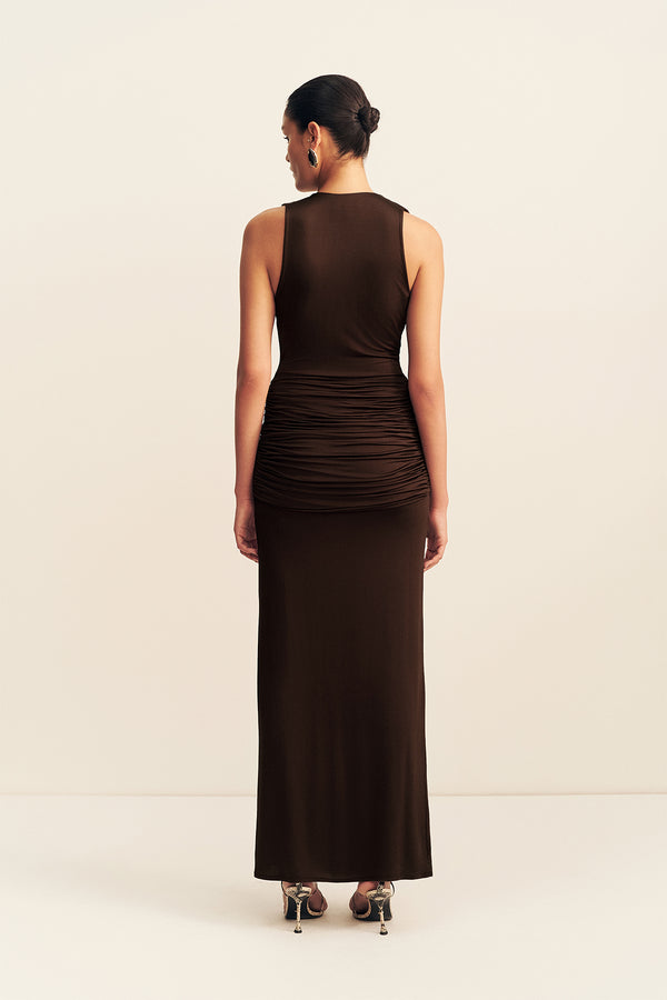 MIRO SLINKY JERSEY PLUNGED MAXI DRESS - RISTRETTO