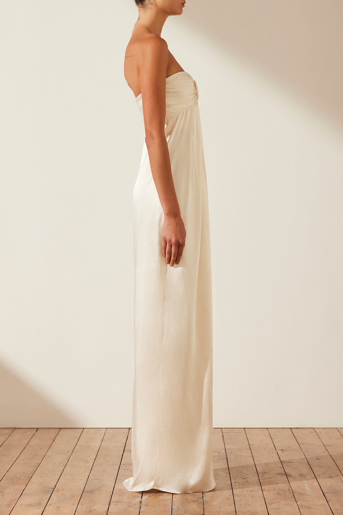 La Lune Strapless Knot Maxi Dress Cream Dresses Shona Joy