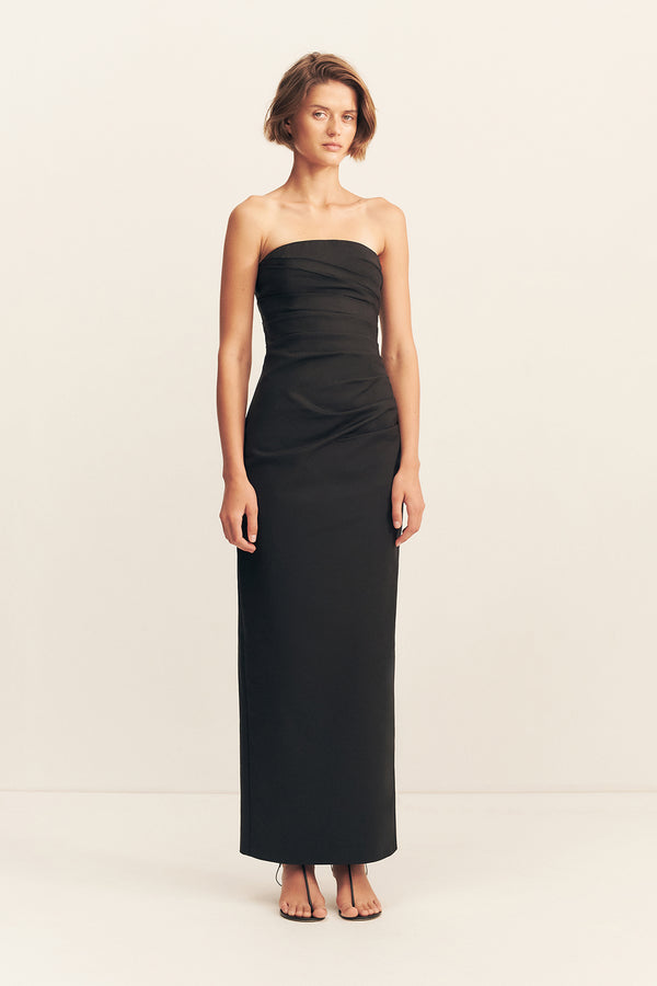 LANI STRAPLESS DRAPED MAXI DRESS - BLACK_F