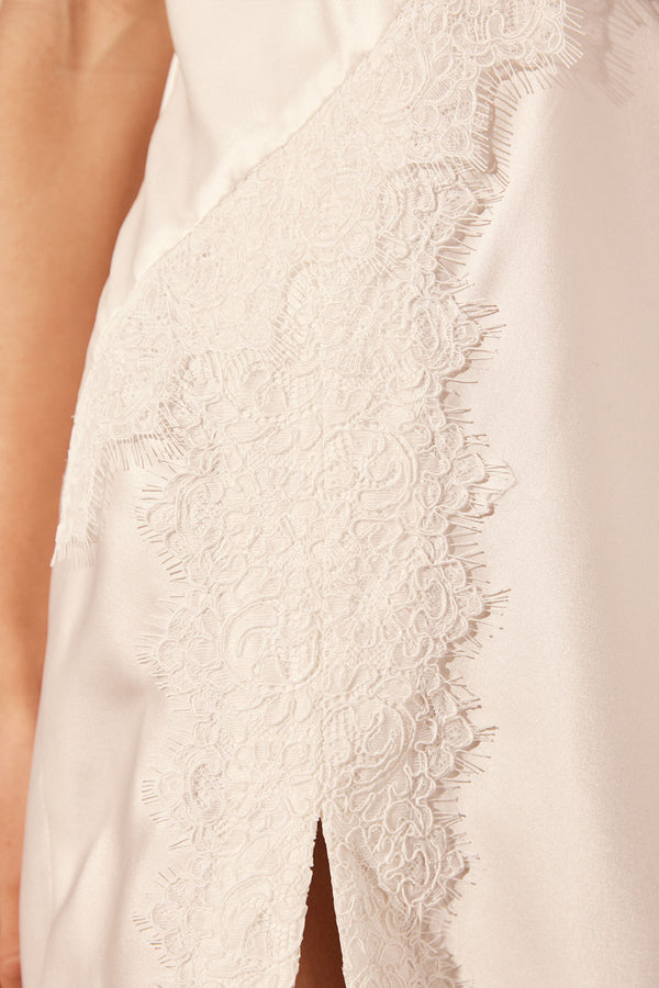 LA LUNE CUMULUS SILK LACE STRAP SPLIT MAXI DRESS - IVORY_D