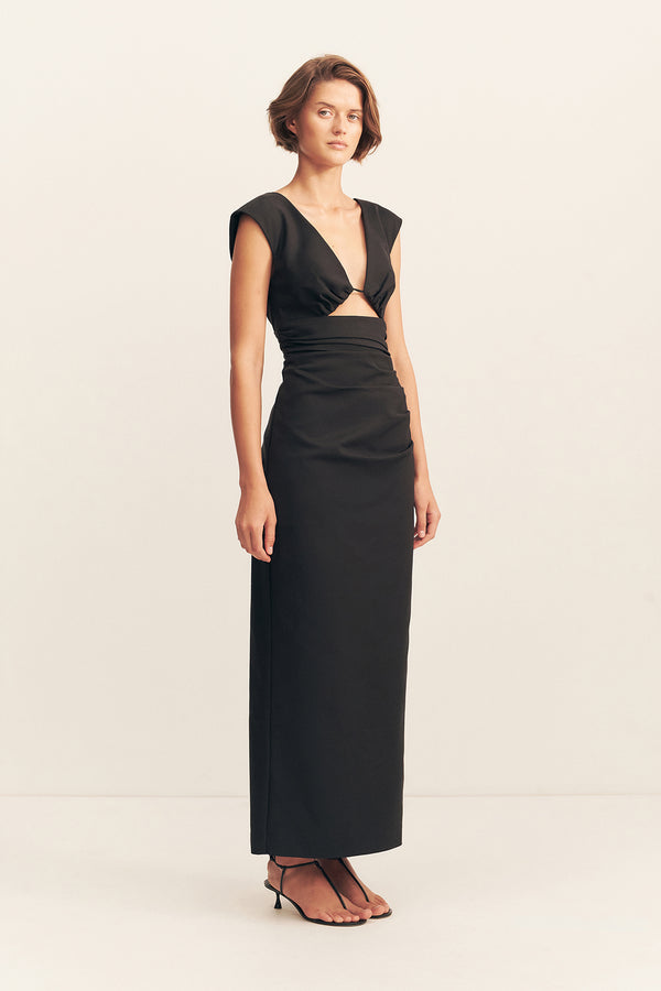 LANI PLUNGED CUT OUT MAXI DRESS - BLACK_A