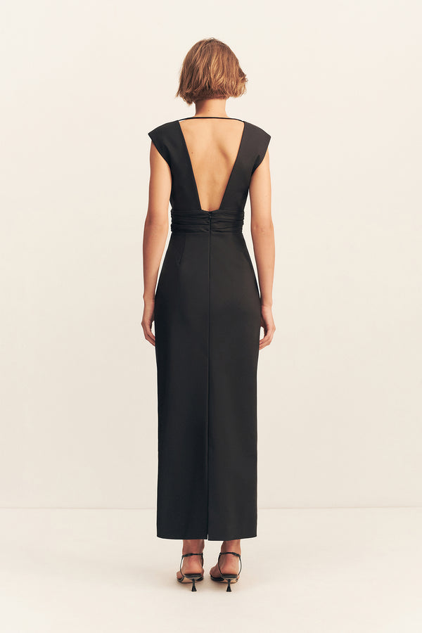 LANI PLUNGED CUT OUT MAXI DRESS - BLACK_B