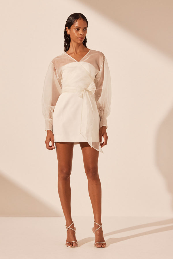 La Lune Otto Puff Sleeve Contour Mini Dress Ivory Dresses