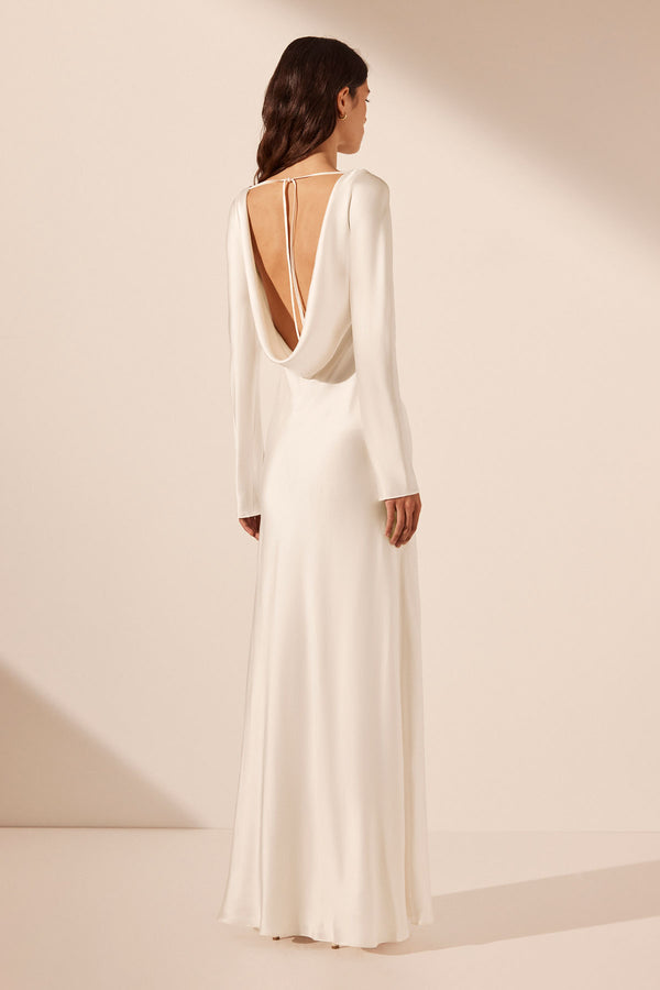 LA LUNE CUMULUS SILK BACKLESS LACE SPLIT MAXI DRESS - IVORY_B