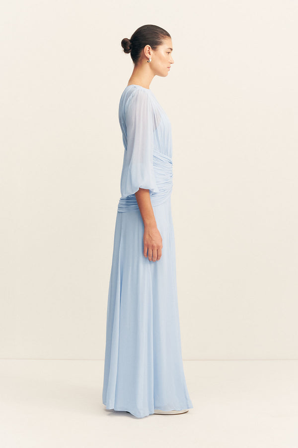 EMORY HIGH NECK BALLOON SLEEVE MAXI DRESS - ARCADIAN BLUE_S