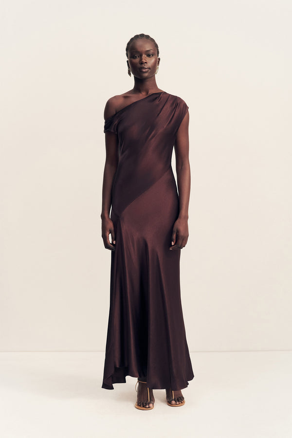 LA LUNE ASYMMETRICAL DRAPED MAXI DRESS - ESPRESSO_F