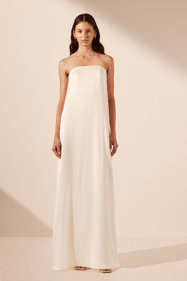 LA LUNE CUMULUS SILK STRAPLESS LACE COLUMN MAXI DRESS - IVORY_F