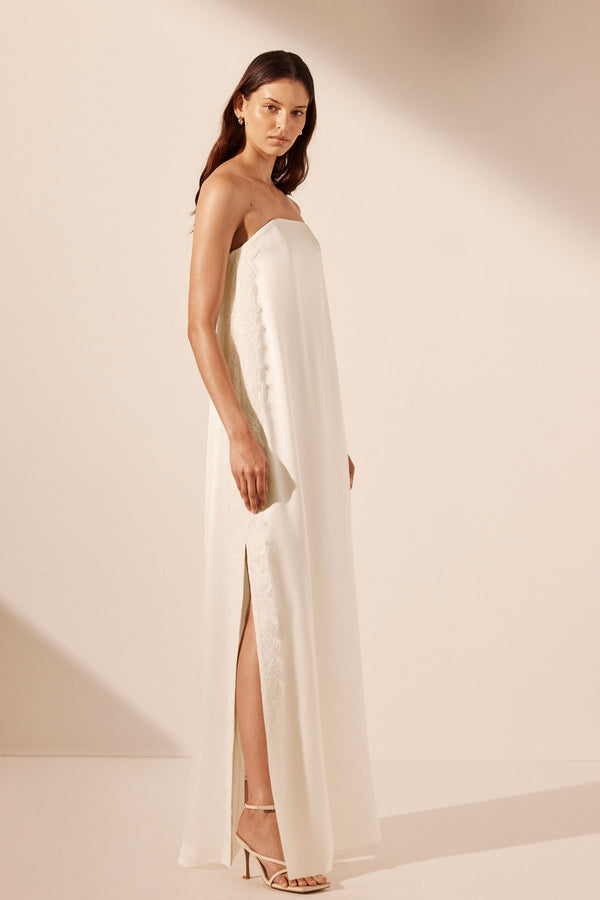 LA LUNE CUMULUS SILK STRAPLESS LACE COLUMN MAXI DRESS - IVORY_A2