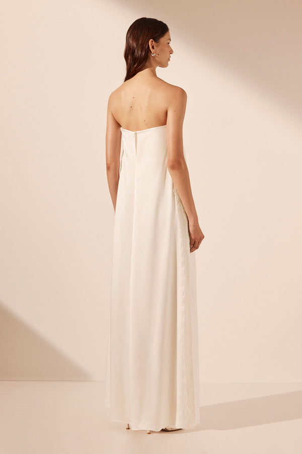 LA LUNE CUMULUS SILK STRAPLESS LACE COLUMN MAXI DRESS - IVORY_B