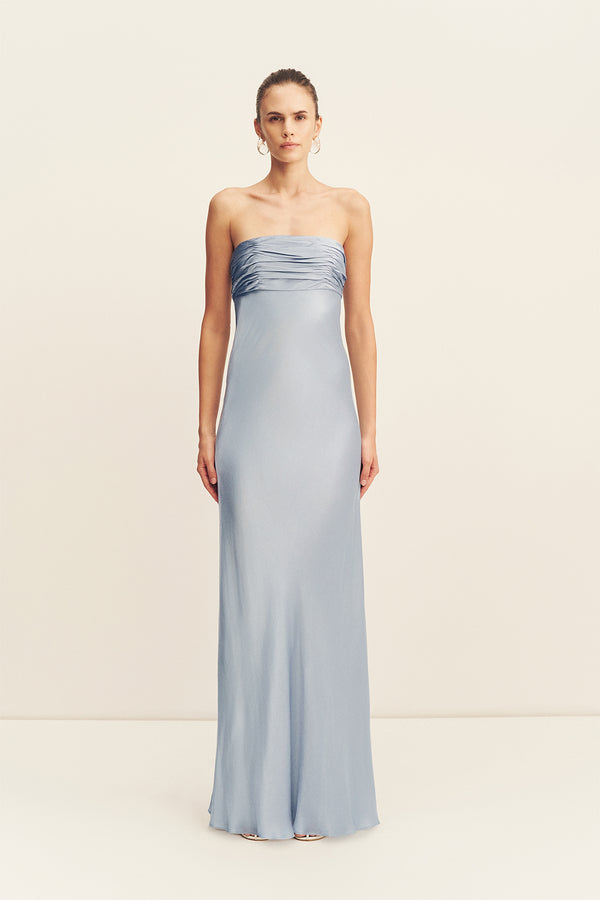 LA LUNE STRAPLESS RUCHED BODICE MAXI DRESS - POWDER BLUE