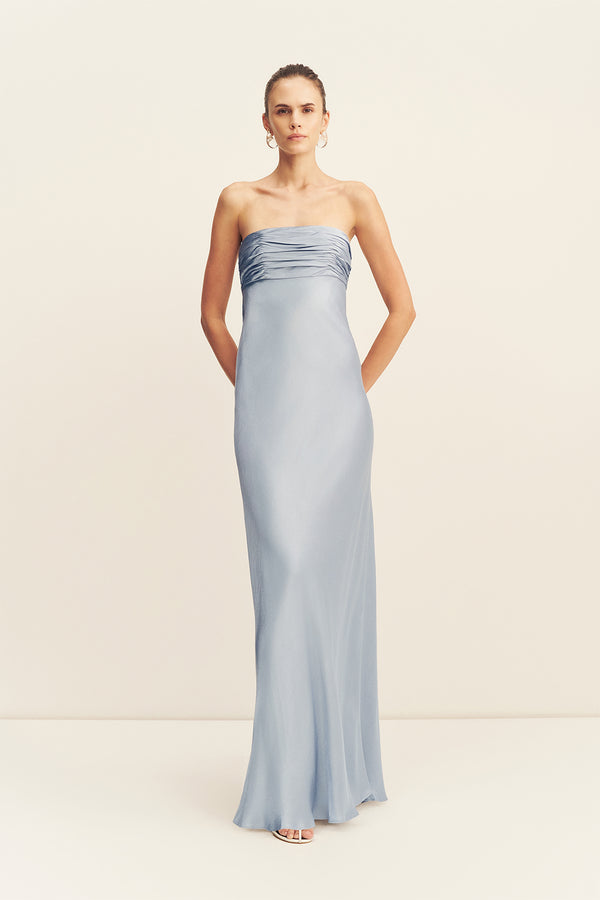 LA LUNE STRAPLESS RUCHED BODICE MAXI DRESS - POWDER BLUE_F