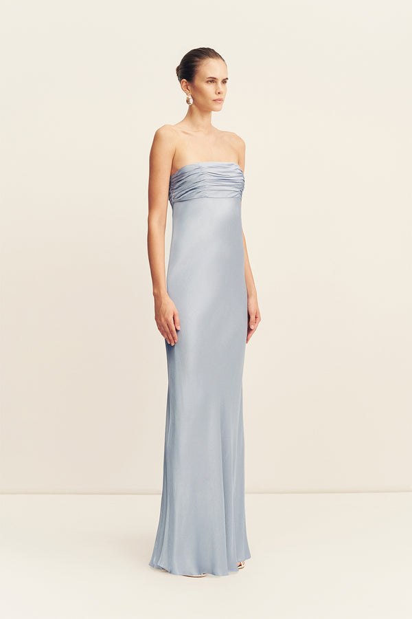 LA LUNE STRAPLESS RUCHED BODICE MAXI DRESS - POWDER BLUE
