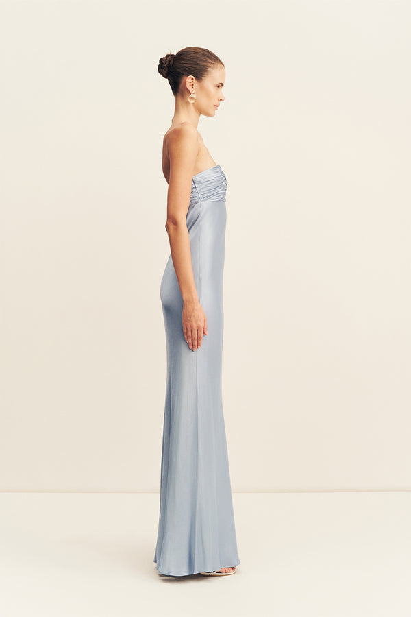 LA LUNE STRAPLESS RUCHED BODICE MAXI DRESS - POWDER BLUE