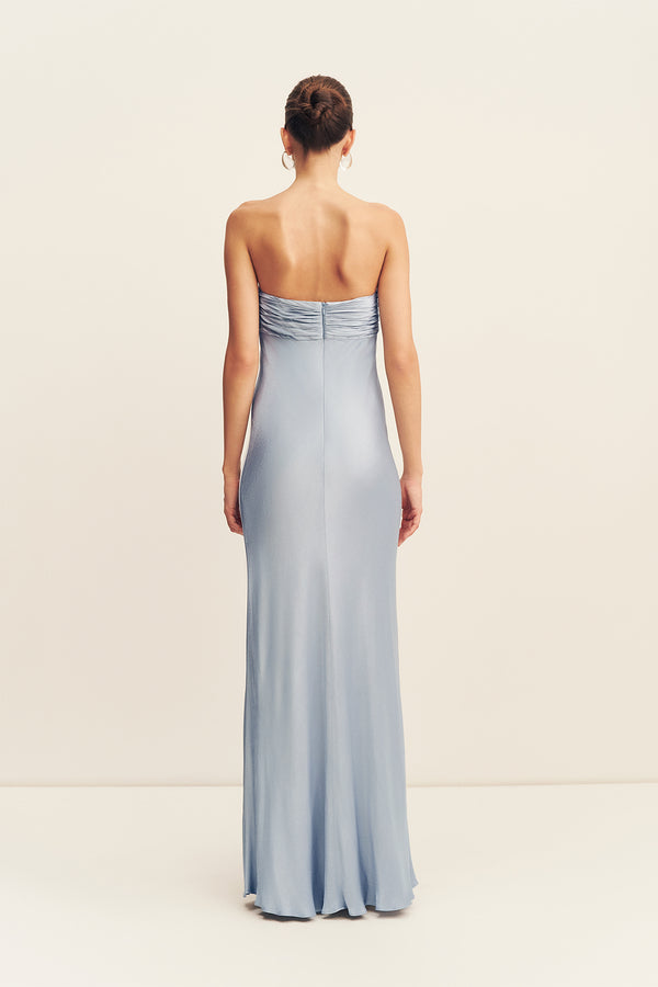 LA LUNE STRAPLESS RUCHED BODICE MAXI DRESS - POWDER BLUE