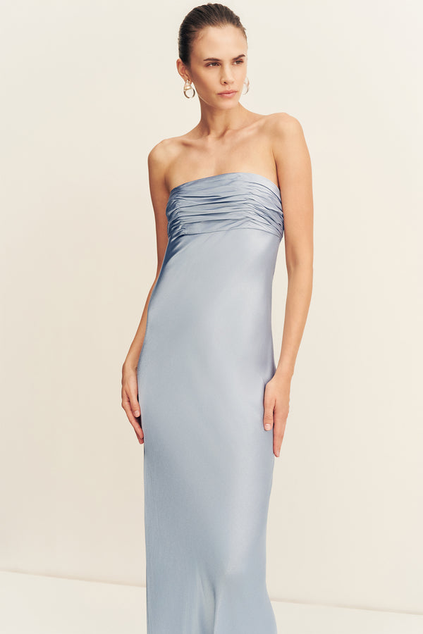 LA LUNE STRAPLESS RUCHED BODICE MAXI DRESS - POWDER BLUE