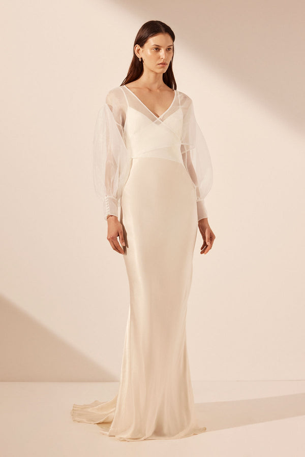 LA LUNE LIA SILK WRAP CROP BLOUSE - IVORY_F