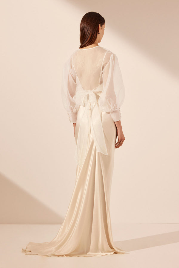 LA LUNE LIA SILK WRAP CROP BLOUSE - IVORY_B