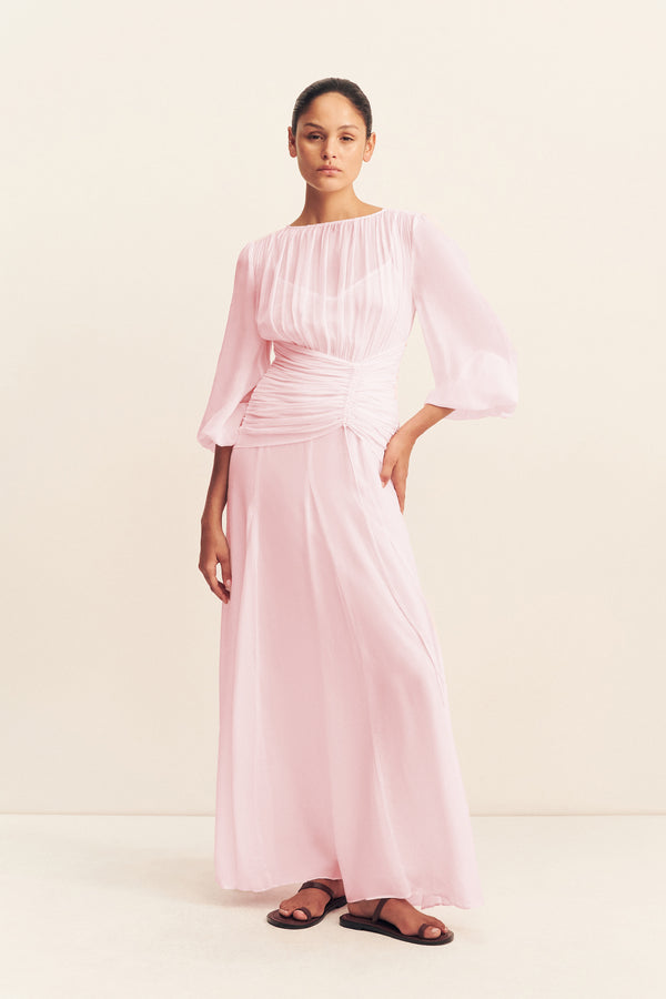 AMINA HIGH NECK BALLOON SLEEVE MAXI DRESS - FAIRYFLOSS