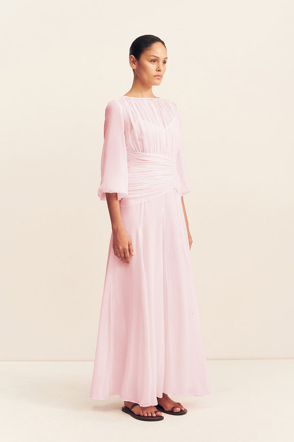 AMINA HIGH NECK BALLOON SLEEVE MAXI DRESS - FAIRYFLOSS