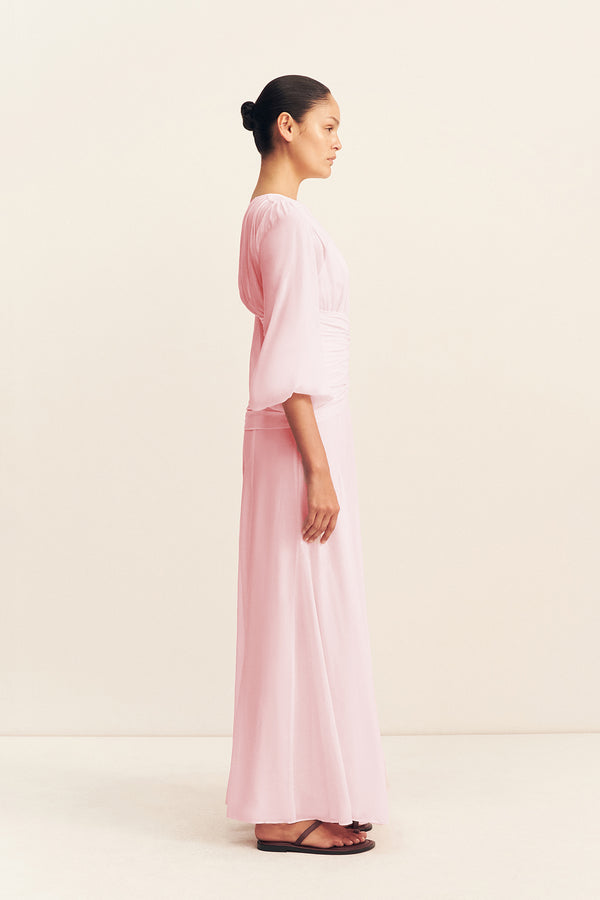 AMINA HIGH NECK BALLOON SLEEVE MAXI DRESS - FAIRYFLOSS