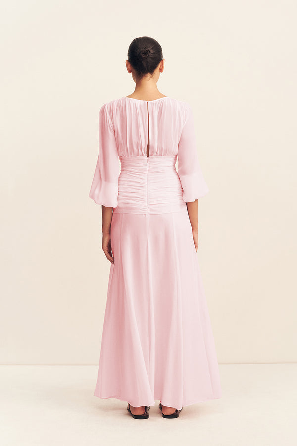 AMINA HIGH NECK BALLOON SLEEVE MAXI DRESS - FAIRYFLOSS