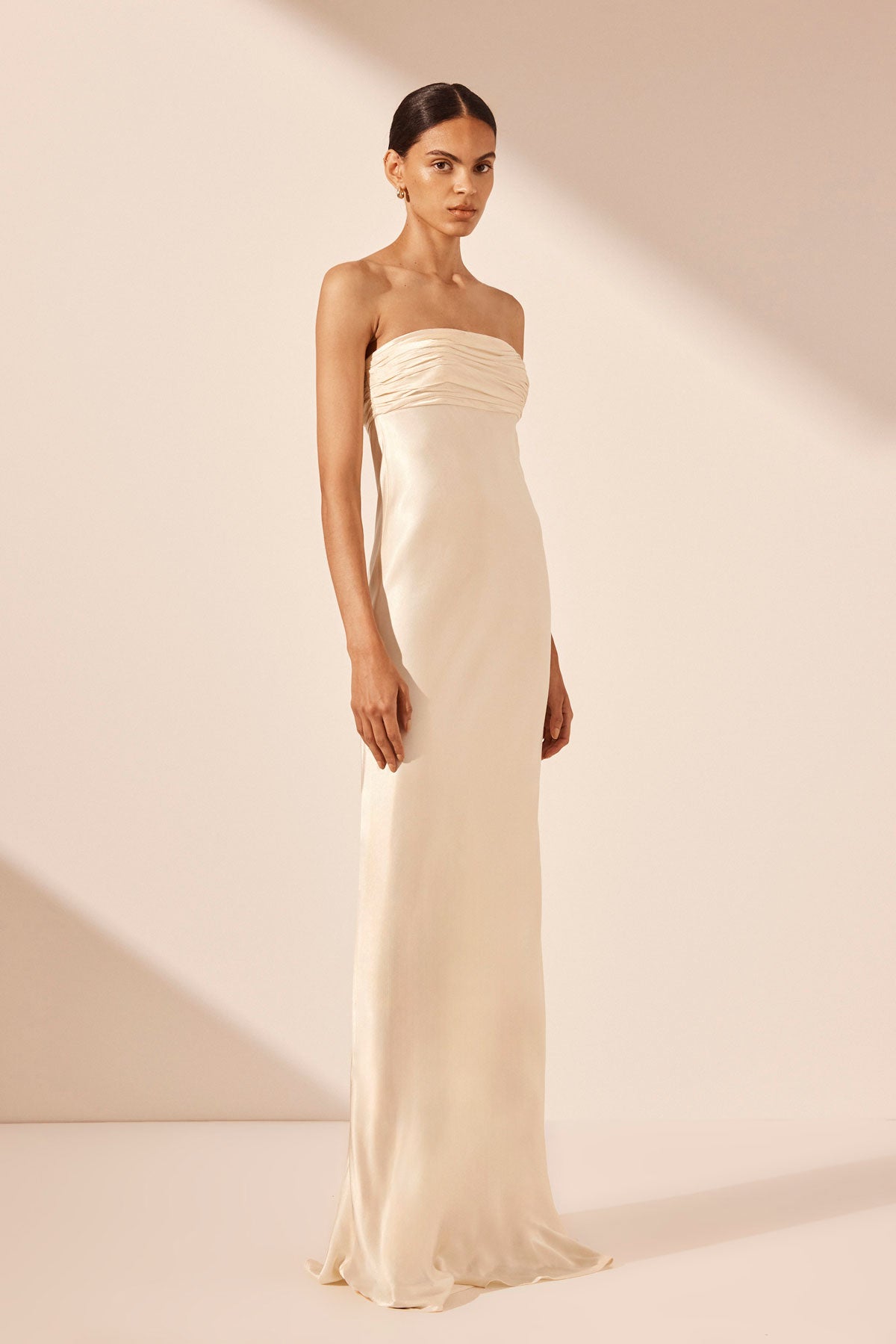 La Lune Strapless Ruched Bodice Maxi Dress Cream Dresses Shona Joy