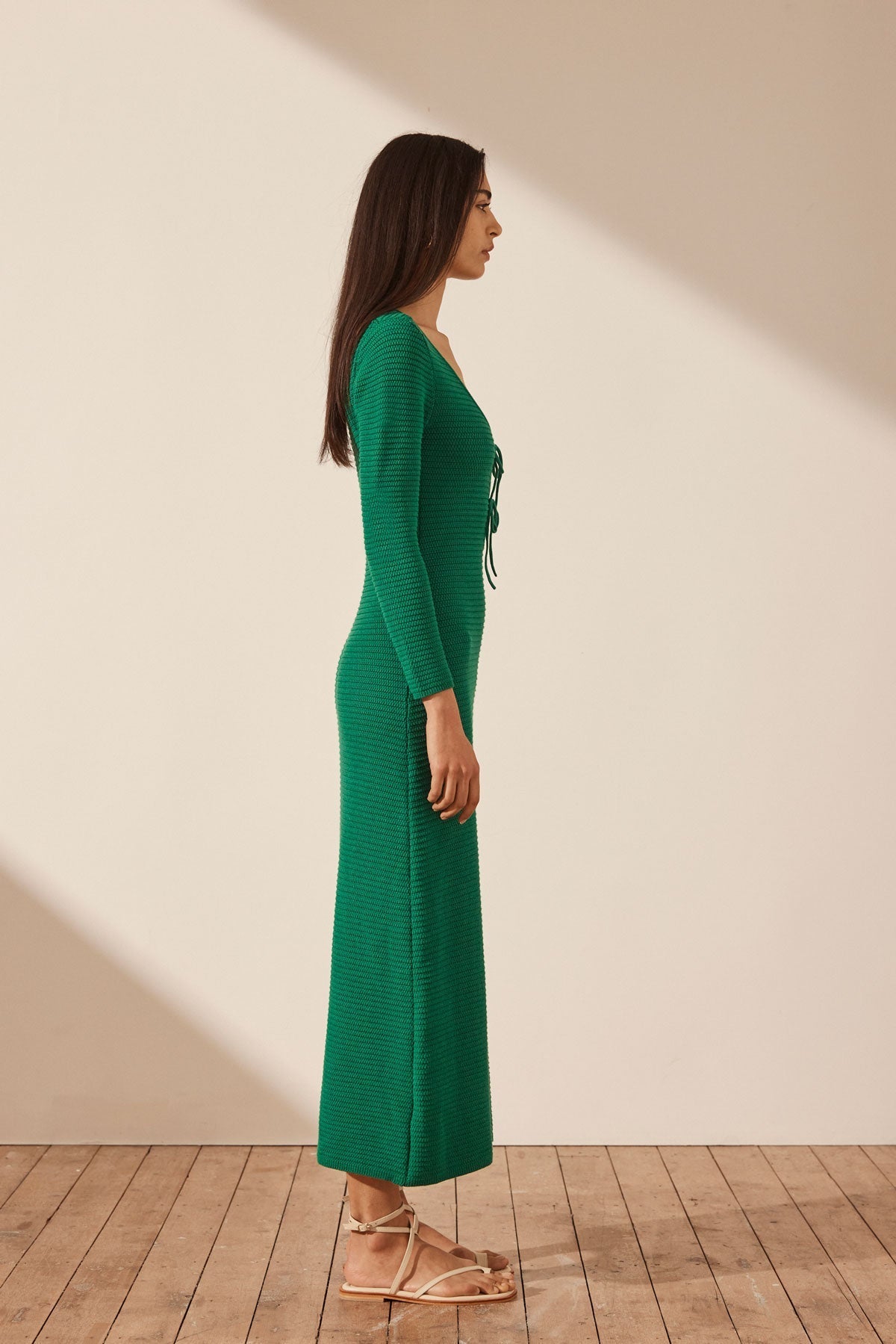 Eve Long Sleeve Keyhole Midi Dress Tree Green Dresses Shona Joy