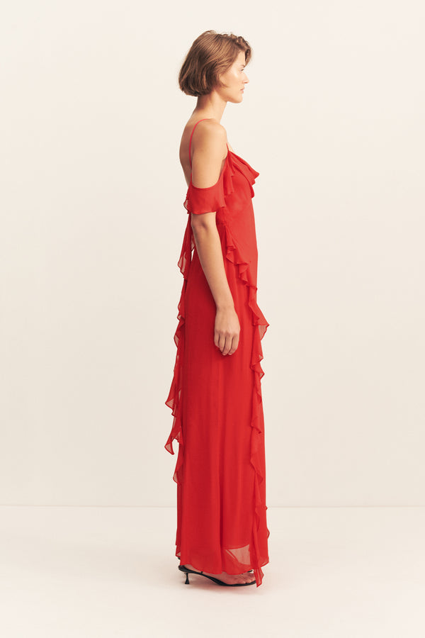 AMINA RUFFLE COWL MAXI DRESS - CHILLI_S