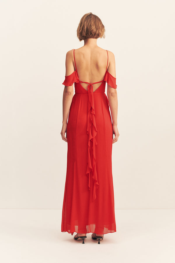 AMINA RUFFLE COWL MAXI DRESS - CHILLI_B