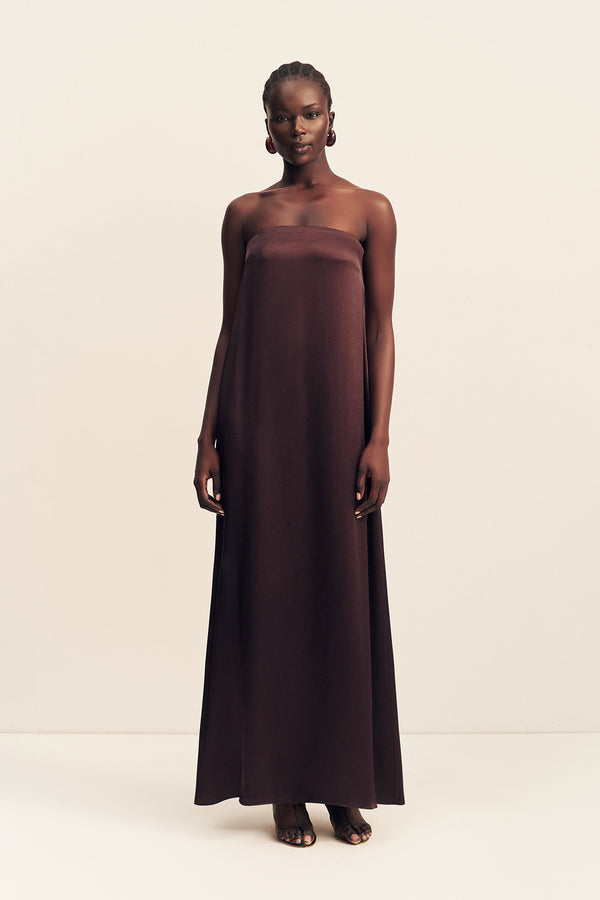 LA LUNE STRAPLESS COLUMN MAXI DRESS - ESPRESSO_F