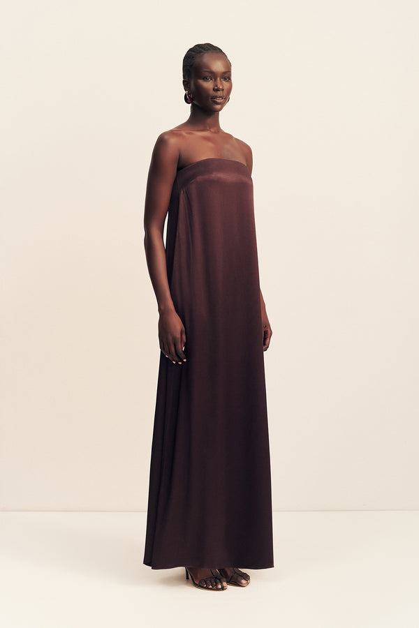 LA LUNE STRAPLESS COLUMN MAXI DRESS - ESPRESSO
