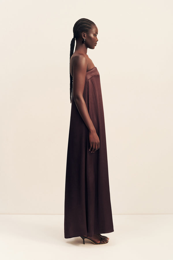 LA LUNE STRAPLESS COLUMN MAXI DRESS - ESPRESSO