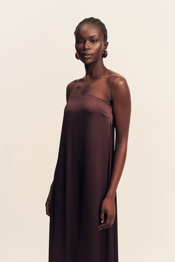 LA LUNE STRAPLESS COLUMN MAXI DRESS - ESPRESSO