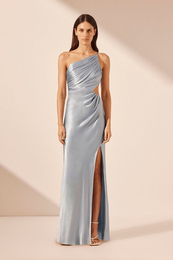 LA LUNE ASYMMETRICAL GATHERED MAXI DRESS - POWDER BLUE_F