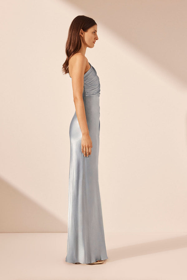 LA LUNE ASYMMETRICAL GATHERED MAXI DRESS - POWDER BLUE_S