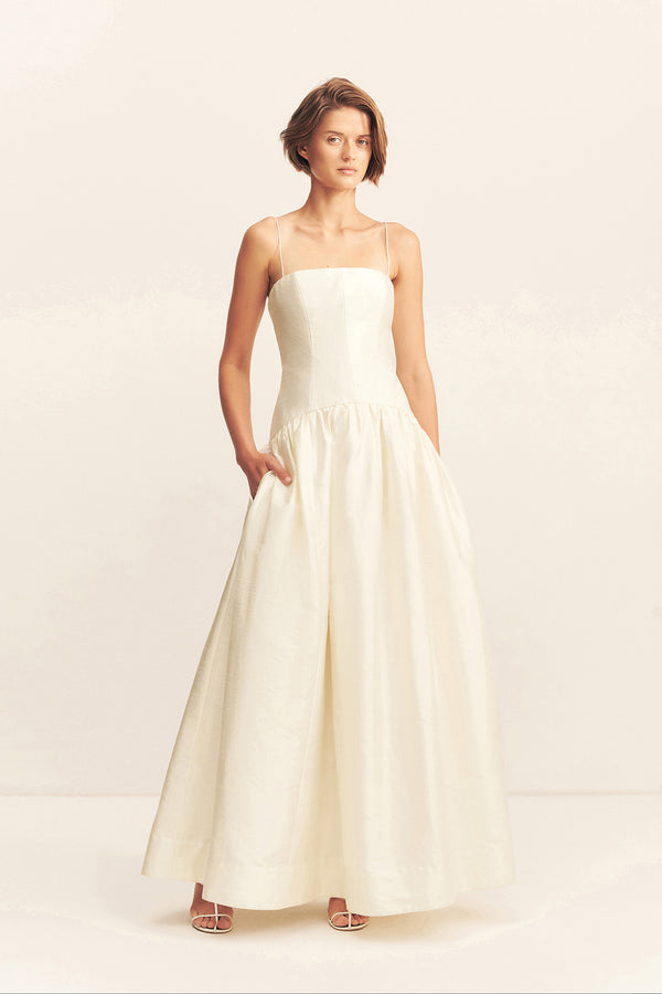LUCERO SILK PANELLED MAXI DRESS - IVORY_F
