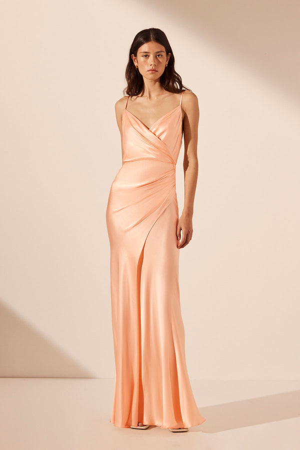 LA LUNE CROSS DRAPED MAXI DRESS - PEACH_F
