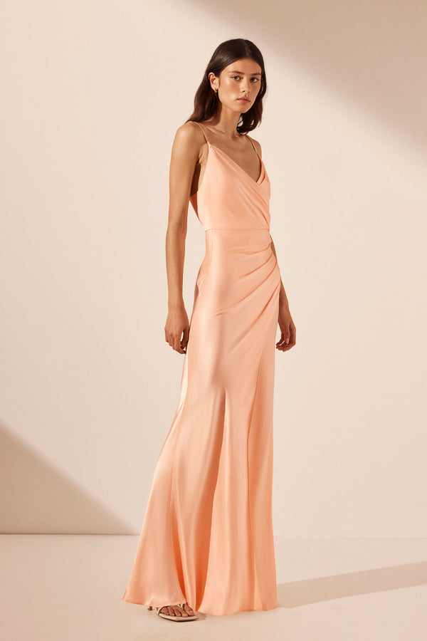LA LUNE CROSS DRAPED MAXI DRESS - PEACH_A