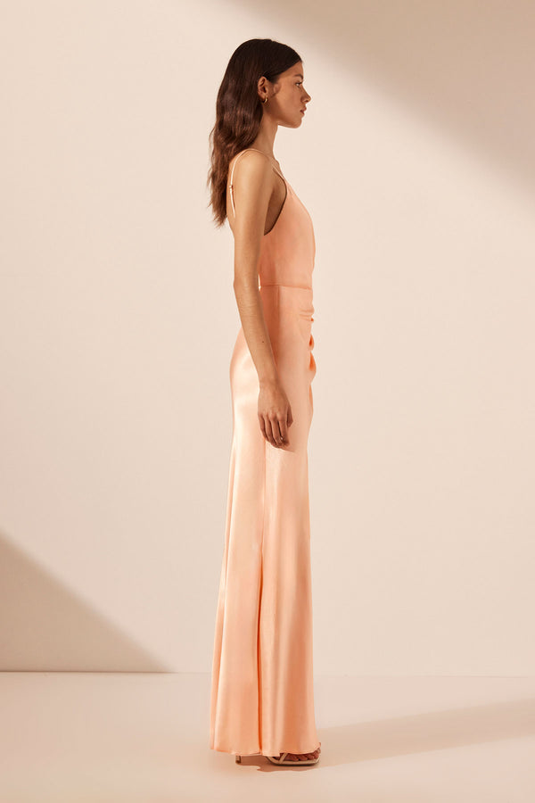 LA LUNE CROSS DRAPED MAXI DRESS - PEACH_S