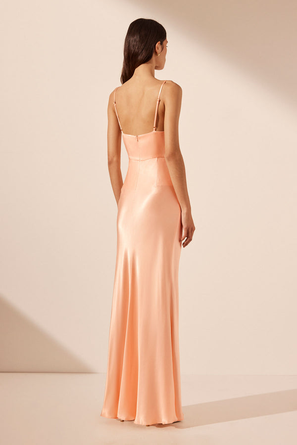 LA LUNE CROSS DRAPED MAXI DRESS - PEACH_B