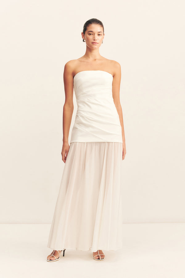 LUNAR STRAPLESS DRAPED MAXI DRESS - WHITE/IVORY_F