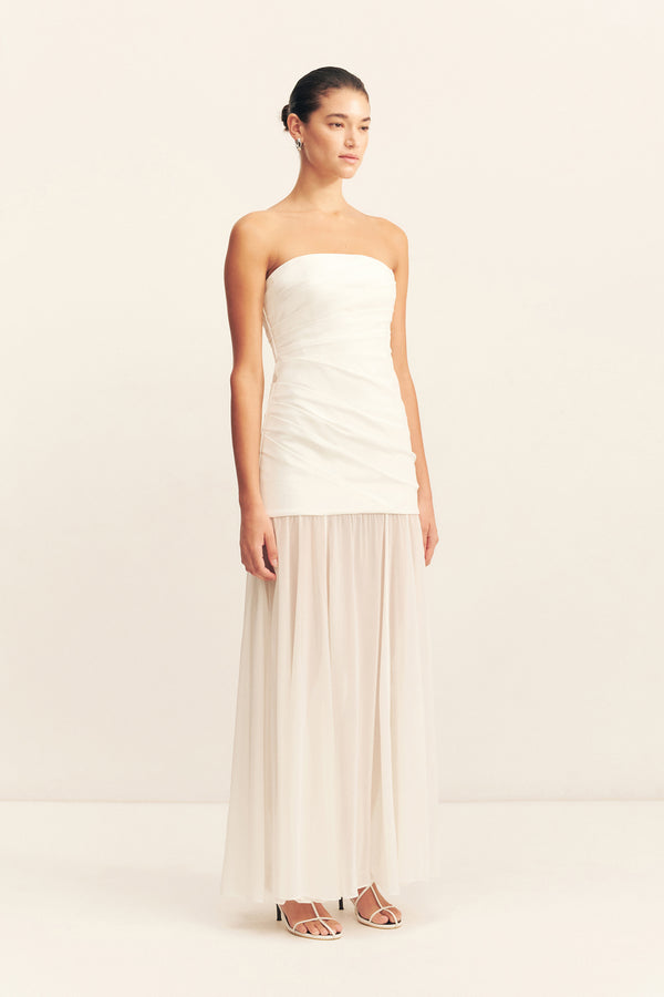 LUNAR STRAPLESS DRAPED MAXI DRESS - WHITE/IVORY_A