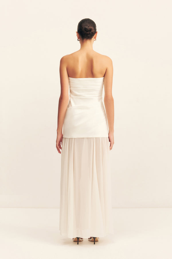 LUNAR STRAPLESS DRAPED MAXI DRESS - WHITE/IVORY_B