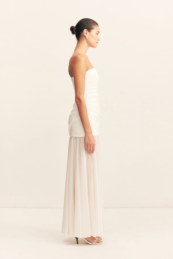 LUNAR STRAPLESS DRAPED MAXI DRESS - WHITE/IVORY_S