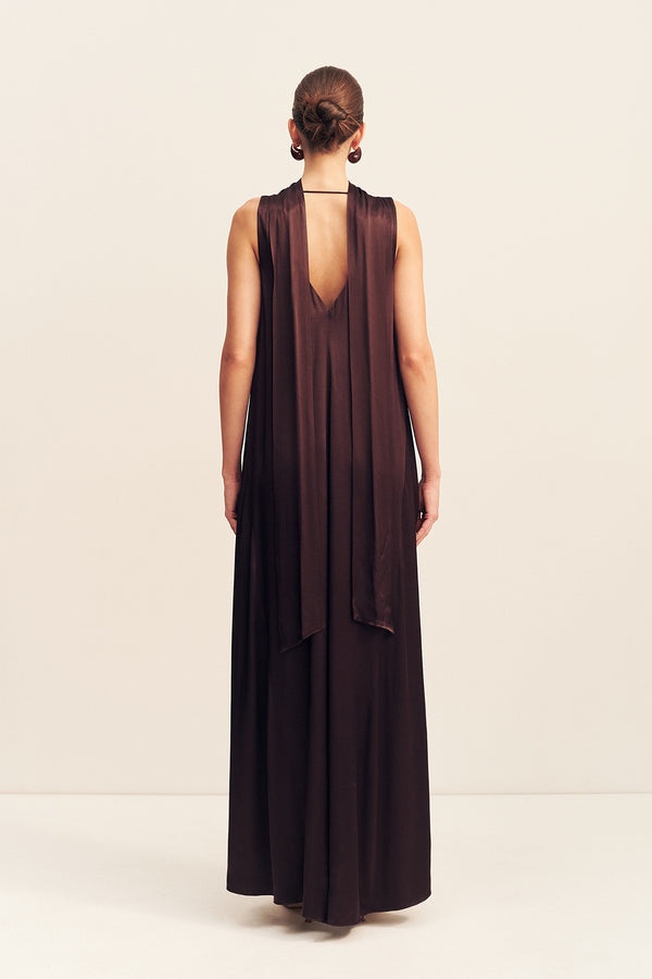 LA LUNE SCARF PANELLED MAXI DRESS - ESPRESSO