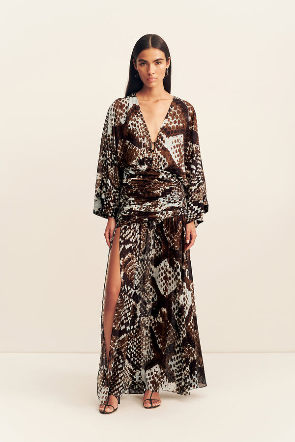 MAIA LONG SLEEVE PLUNGED MAXI DRESS_F
