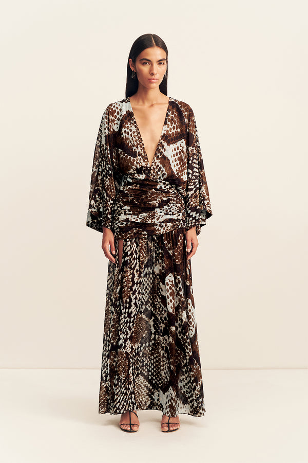 MAIA LONG SLEEVE PLUNGED MAXI DRESS