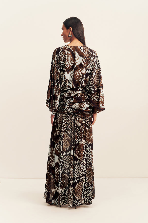 MAIA LONG SLEEVE PLUNGED MAXI DRESS