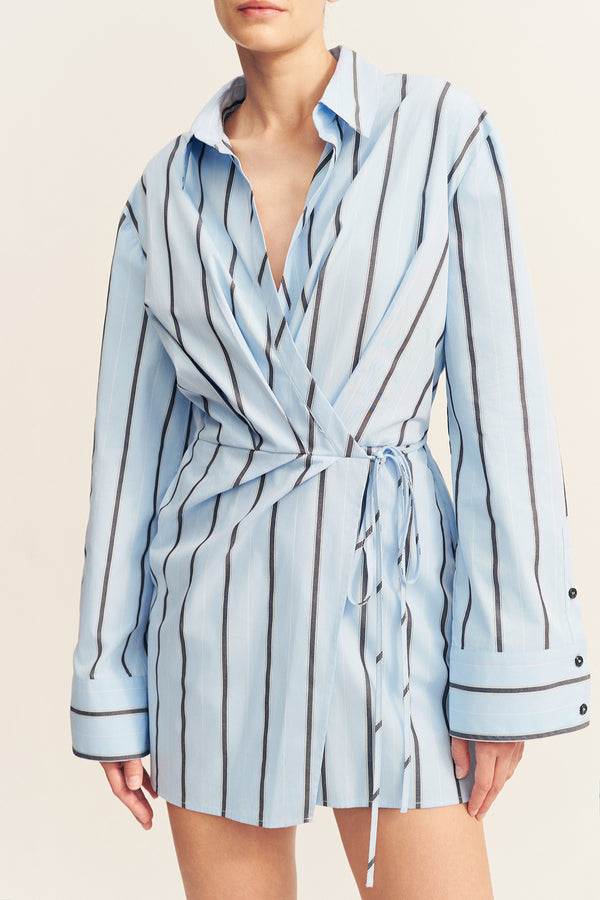 SAXON COTTON DRAPED SHIRT MINI DRESS